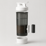 Exploded view of the four-in-one pet travel bottle
