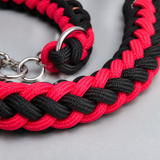 Close-up of thick red and black multi-strand braided rope