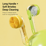 Dog bath brush with long handle and soft silicone bristles
