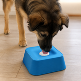Dog calmly engaged with a slow licking enrichment toy