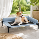 Light blue elevated dog cot for summer airflow